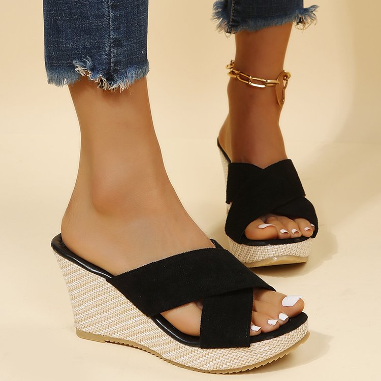 Cross-Strap Wedge Sandals