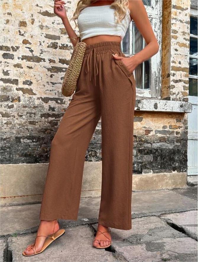 High Waist Wide Leg Pants with Pockets