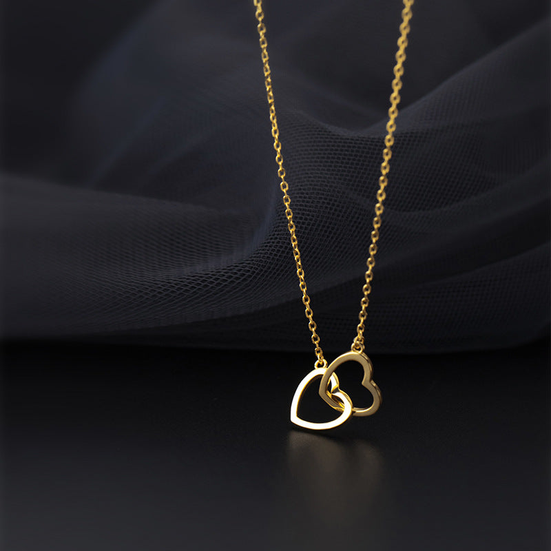 Interlocking Double Heart Gold or Silver Necklace