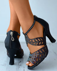 Stiletto Heel Shoes with Rhinestones and Back Zipper