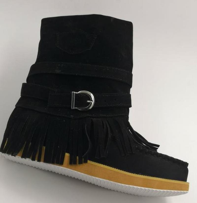 Suede Mid-Calf Moccasin Boots with Tassels
