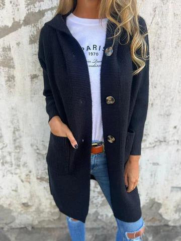 Button-Up Mid-Length Sweater Cardigan