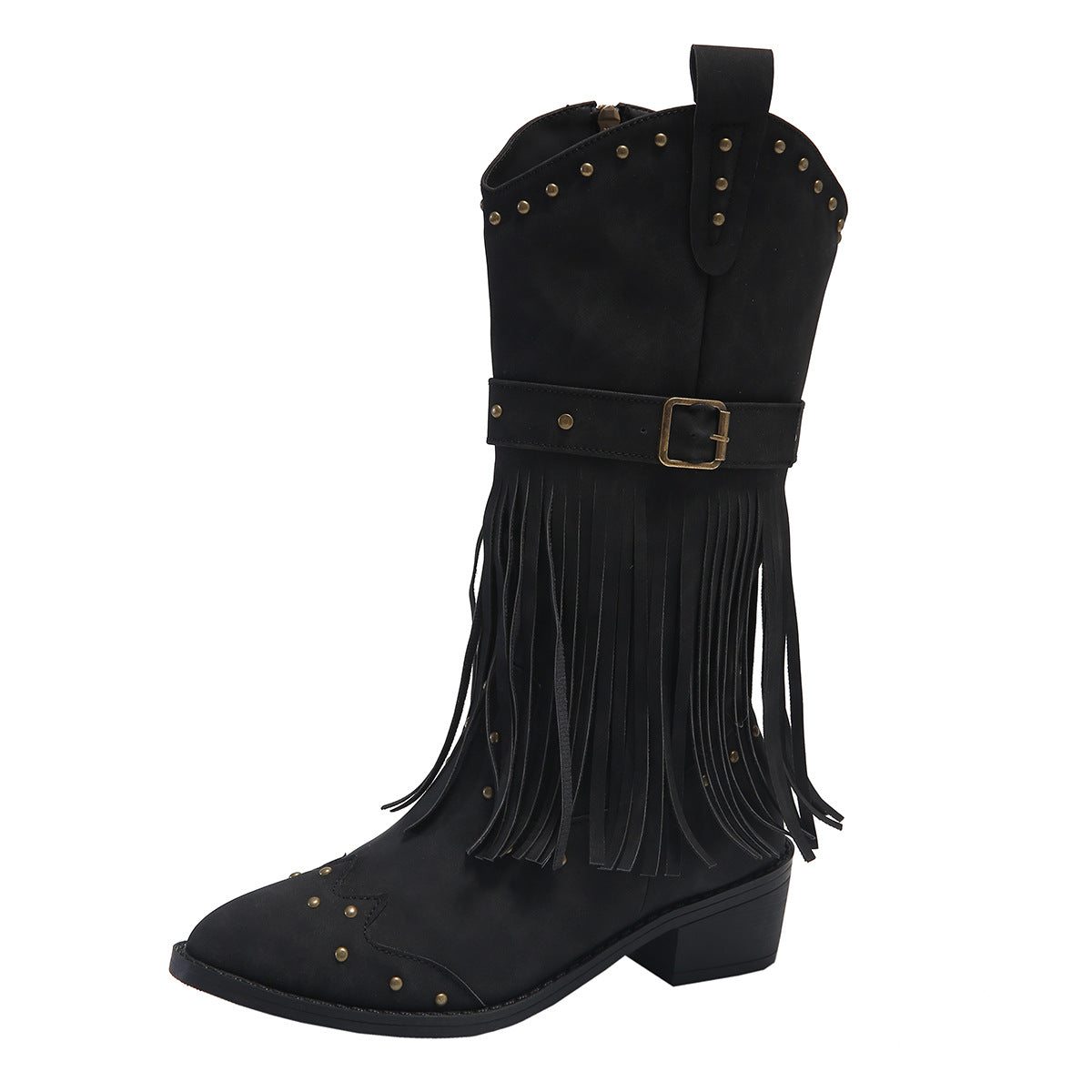 Mid-Calf Cowboy Boots with Tassels in 2 Colors