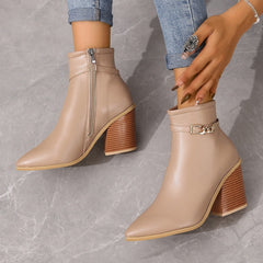 Pointed Toe Chunky Heel Ankle Boots