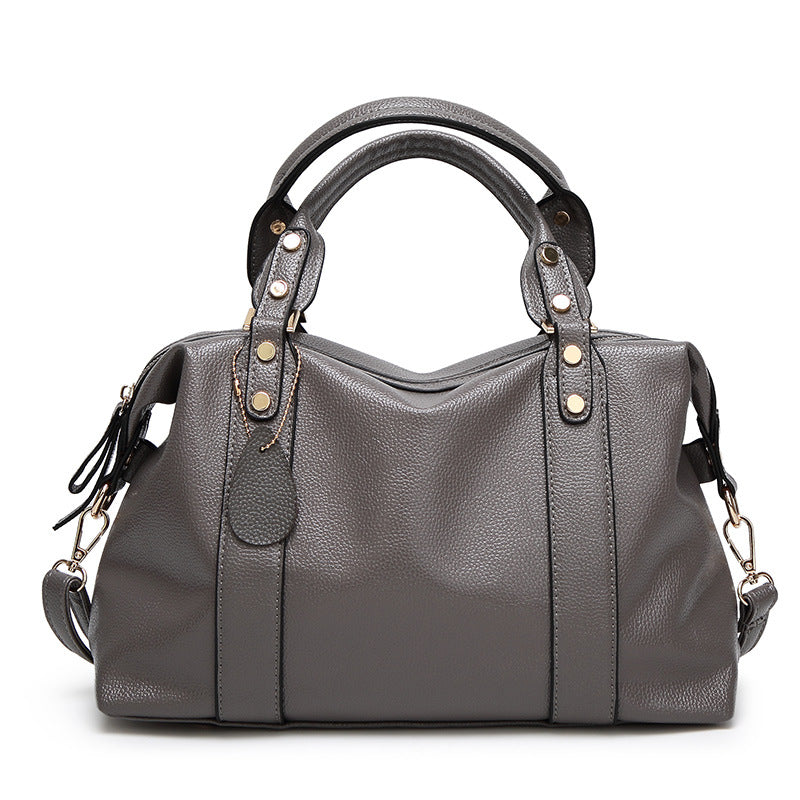 Leather Shoulder Handbag with Rivets in 4 Colors
