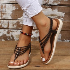 Thong Beaded Sandals with Elastic Ankle Strap