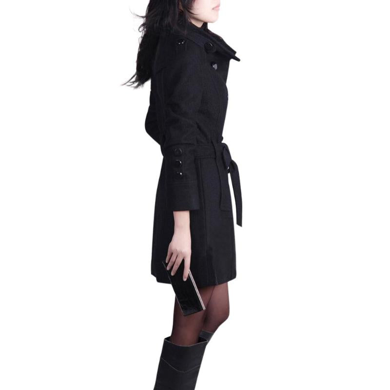 Woolen Long Sleeve Coat with Waist Tie in 2 Colors M-5XL