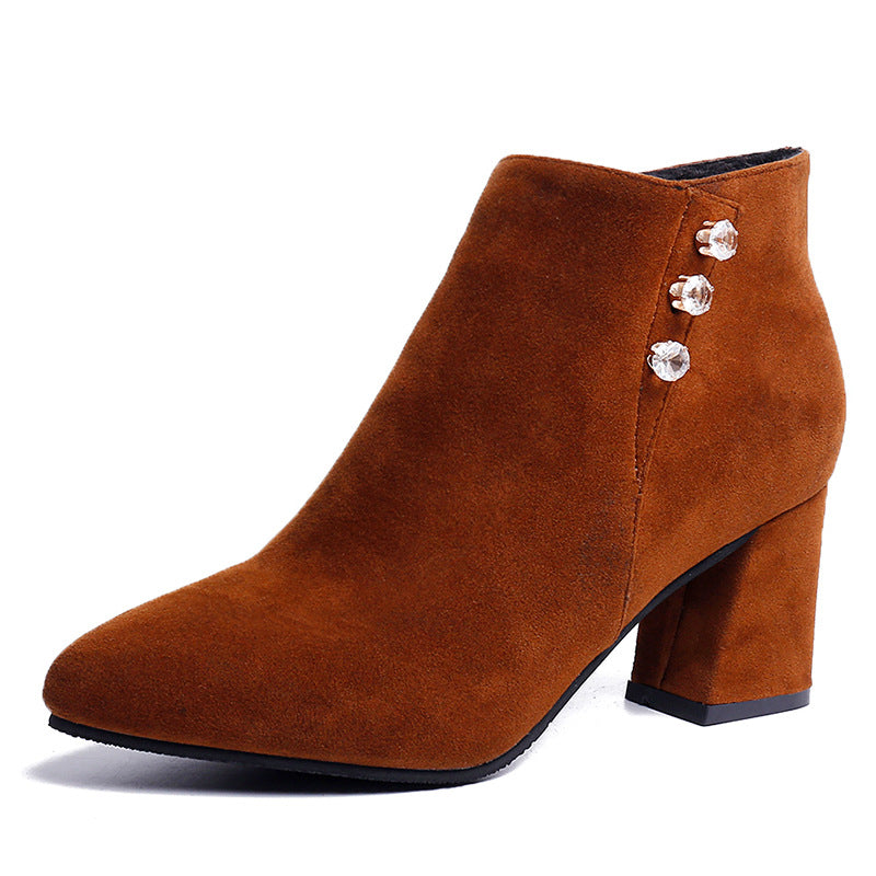 Suede Pointed Toe Thick Heel Martin Boots in 2 Colors
