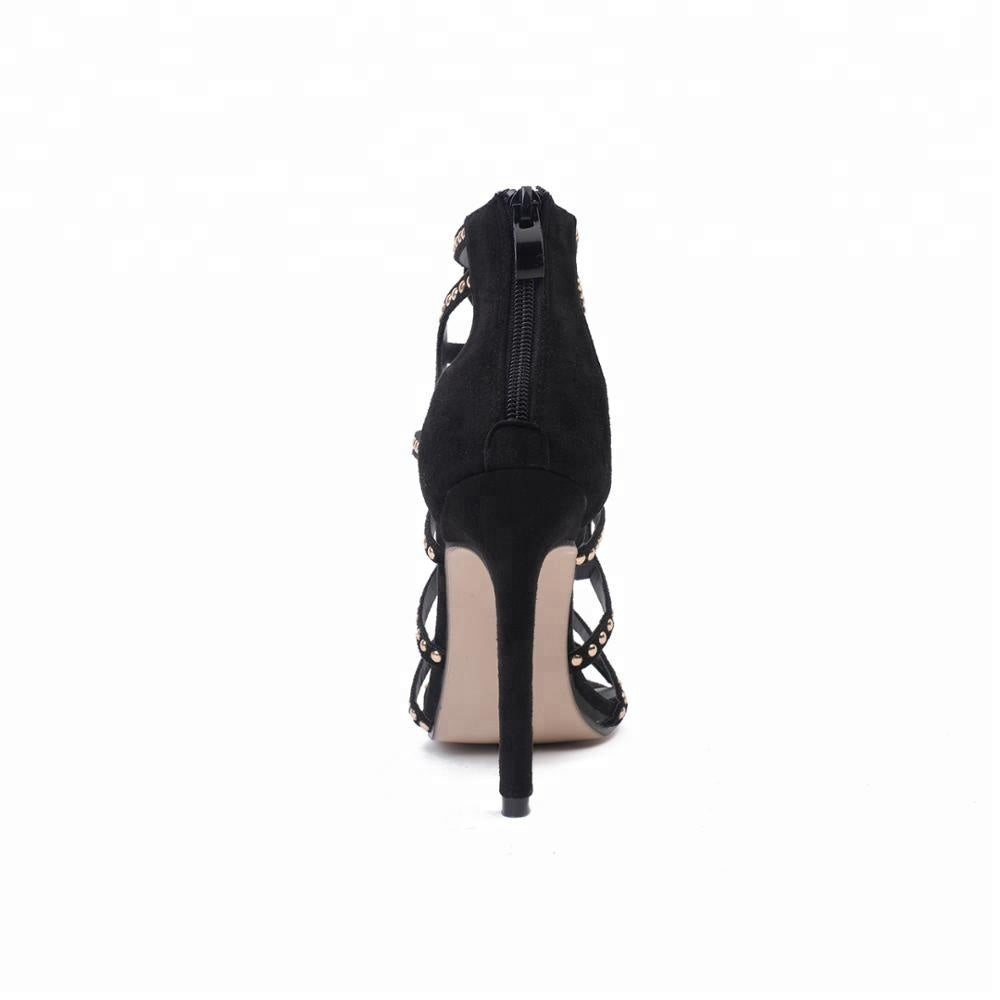 Sandales à talons aiguilles et brides en daim noir