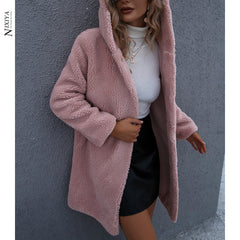 Hooded Mid-Length Plush Coat in 2 Colors S-XL