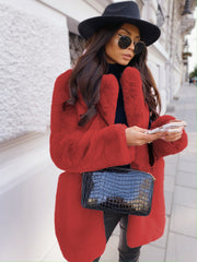 Fake Fur Long Sleeve Open Coat with Lapel in 5 Colors S-5XL