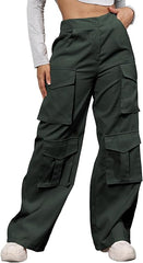 Multiple Pockets Wide Leg Jogger Pants