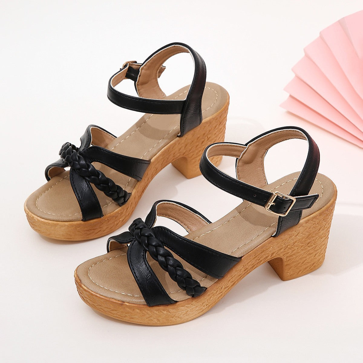 Chunky Heel Sandals with Ankle Strap in 3 Colors