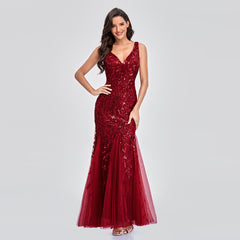 Sleeveless V-Neck Sequin Mermaid Dress in 7 Colors S-XXL
