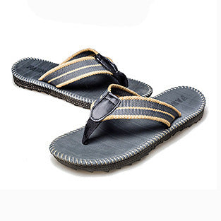 Men's Flat Sole Striped Linen Flip Flop Thong Sandals