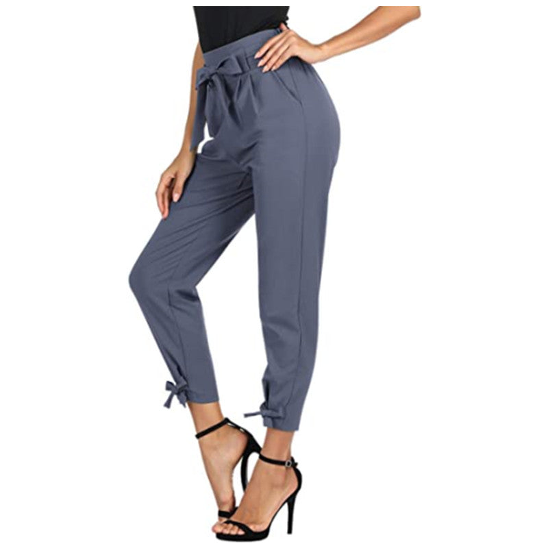 High Waisted Cuffed Pants with Pockets and Bows
