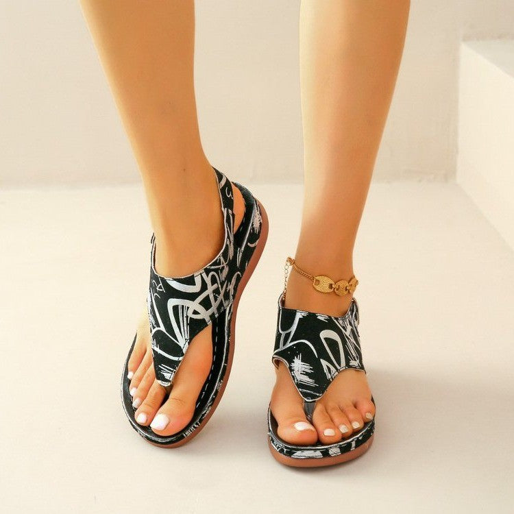 Printed Flat Heel Roman Sandals in 3 Patterns
