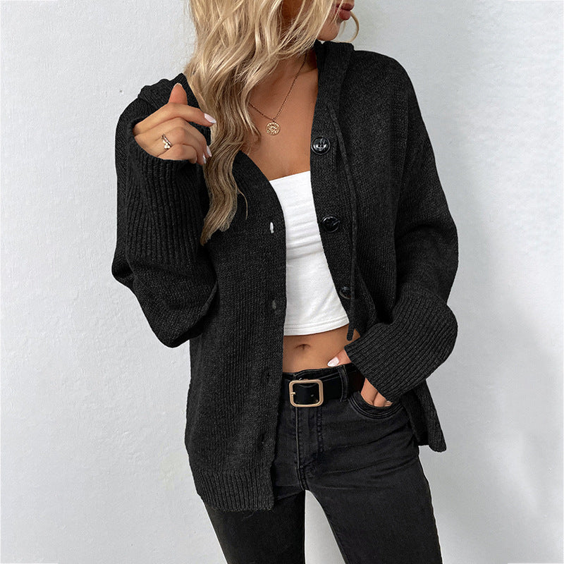 Knit Cardigan with Hood and Drawstring in 8 Colors S-XXL