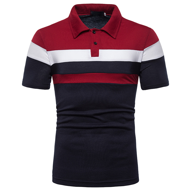 Men's Striped Colorblock Short Sleeve Top with Lapel in 3 Colors S-3XL