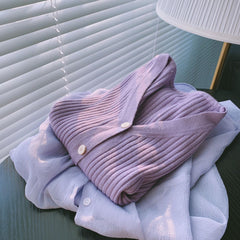 Knit Cardigan with Buttons and Long Sleeves in 12 Colors S-L