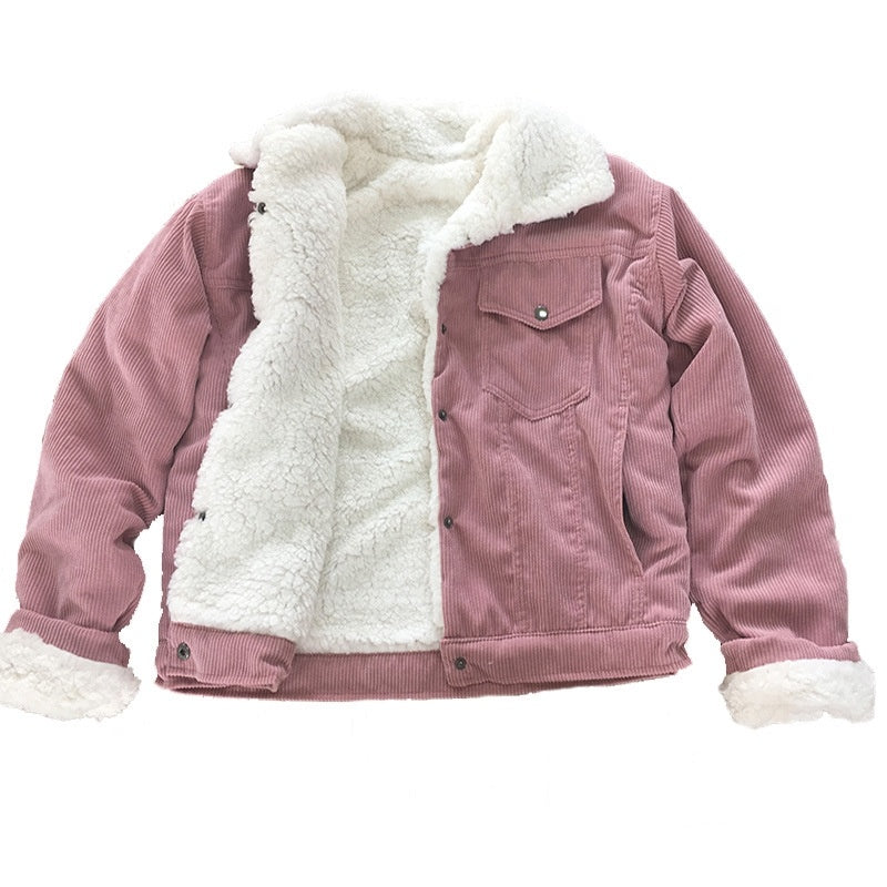 Fleecegefütterte Cordjacke mit Taschen