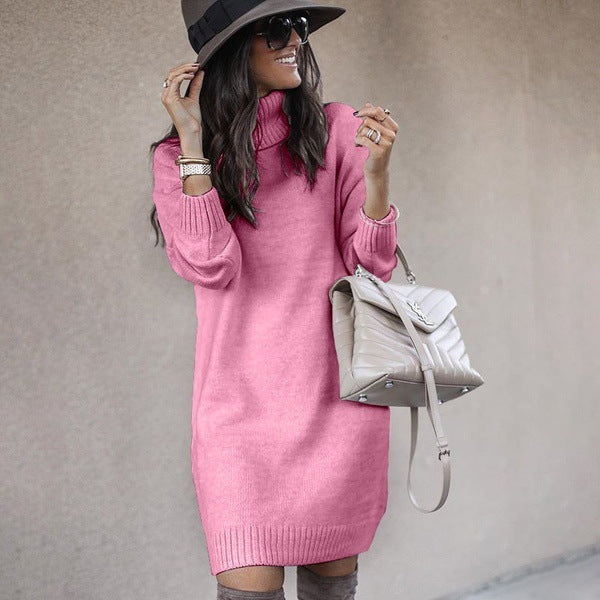 Mid-Length Turtleneck Long Sleeve Knit Sweater in 6 Colors S-3XL
