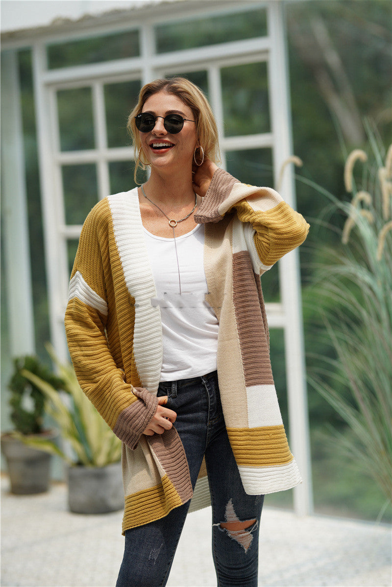 Cardigan en tricot colorblock en 6 couleurs S-XL