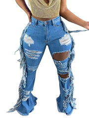 Distressed Fringe Wide-Leg Jeans