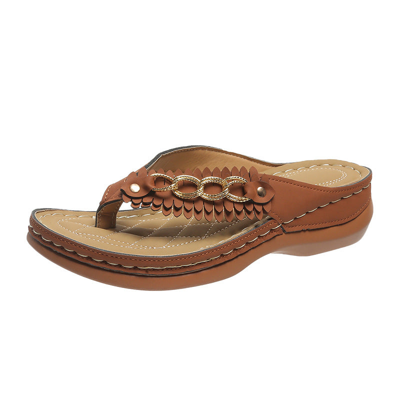 Wedge Flip Flop Sandals With Chain in 3 Colors