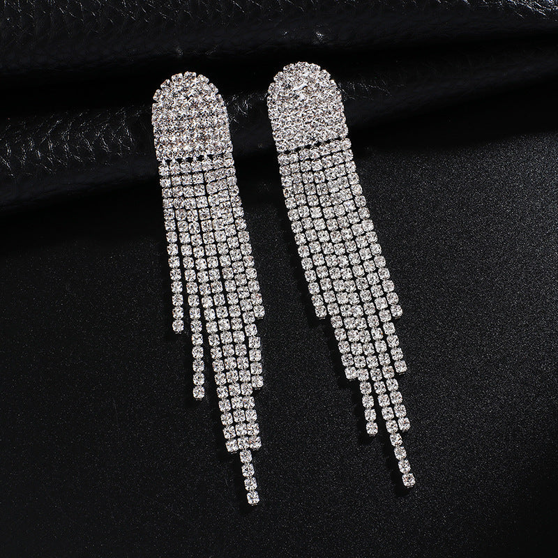 Rhinestone Tassel Earrings in 4 Colors