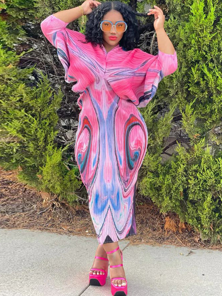 Bat Sleeve Floral Print Maxi Dress