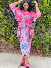 Bat Sleeve Floral Print Maxi Dress