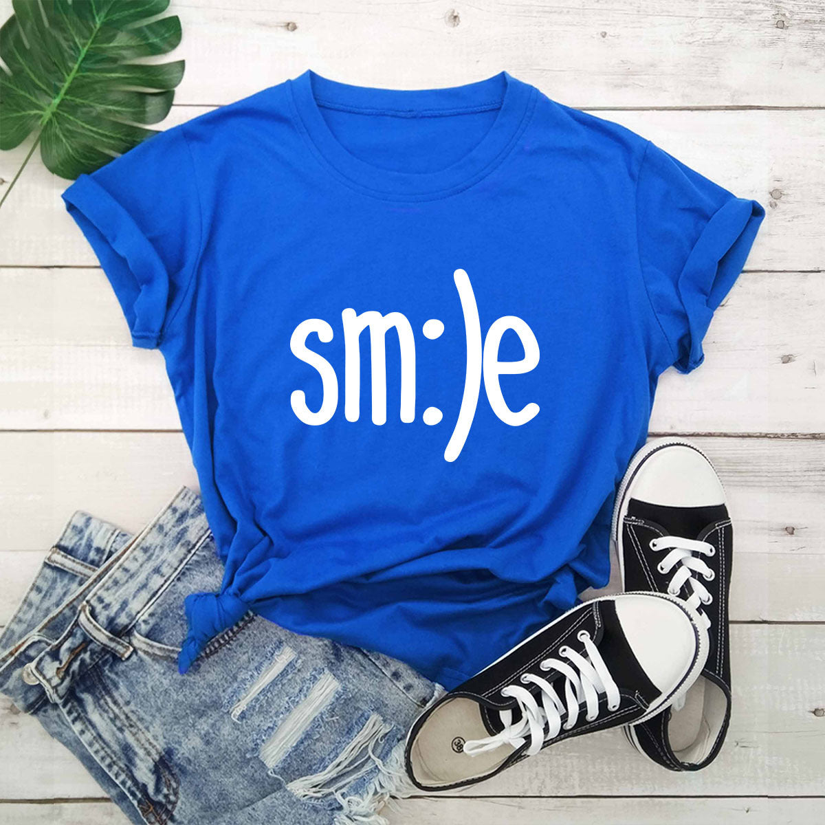 Smile Printed Short Sleeve Cotton Top in 12 Colors S-5XL