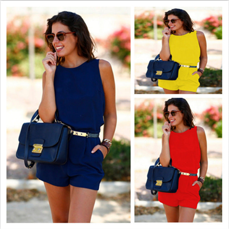 Sleeveless Backless Romper with Belt and Pockets in 3 Colors S-XL
