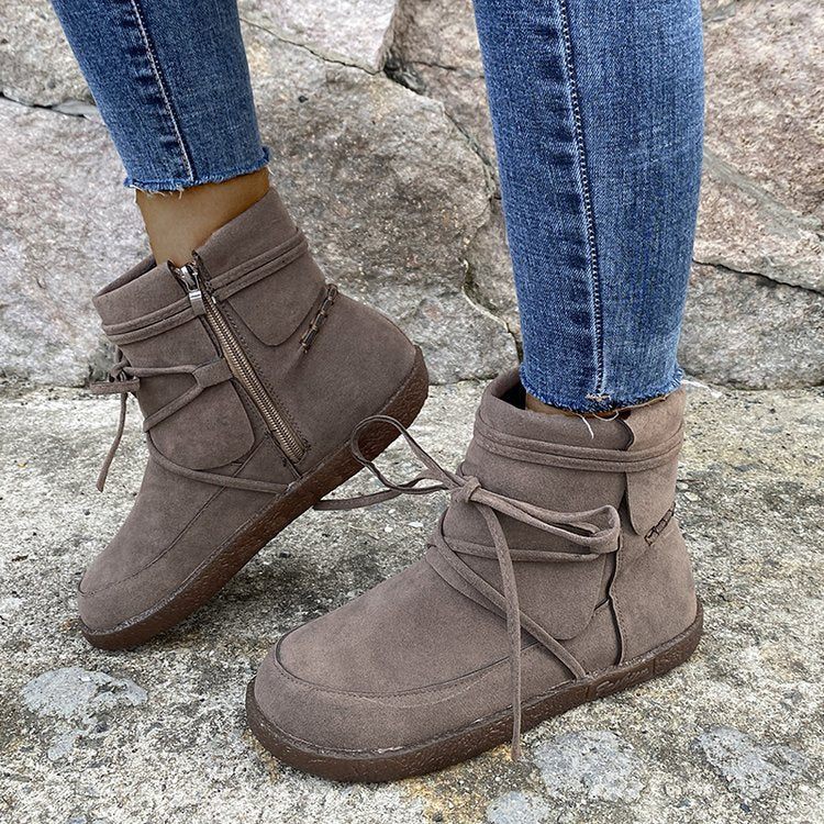 Suede Moccasin-Style Ankle Boots with Flat Heel