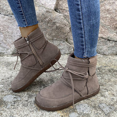 Suede Moccasin-Style Ankle Boots with Flat Heel