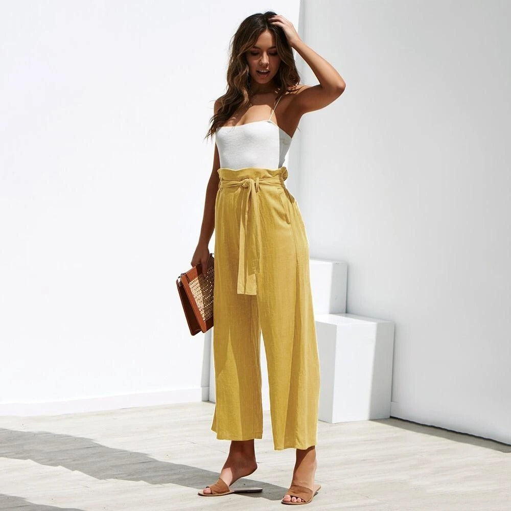 Pantalon court à jambes larges avec poches