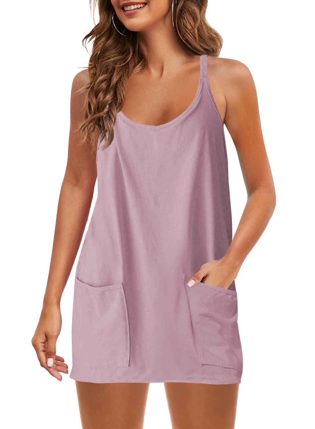 Sleeveless Spaghetti Strap Summer Mini Dress with Pockets