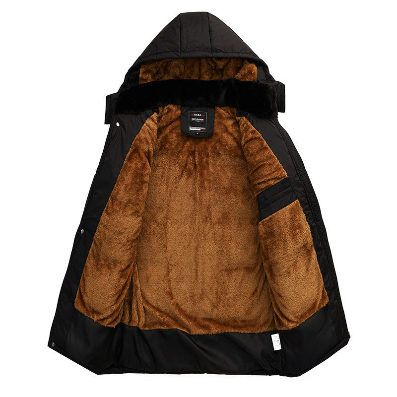 Men's Black Hooded Long Sleeve Plush Coat M-4XL