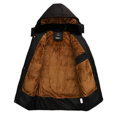 Men's Black Hooded Long Sleeve Plush Coat M-4XL