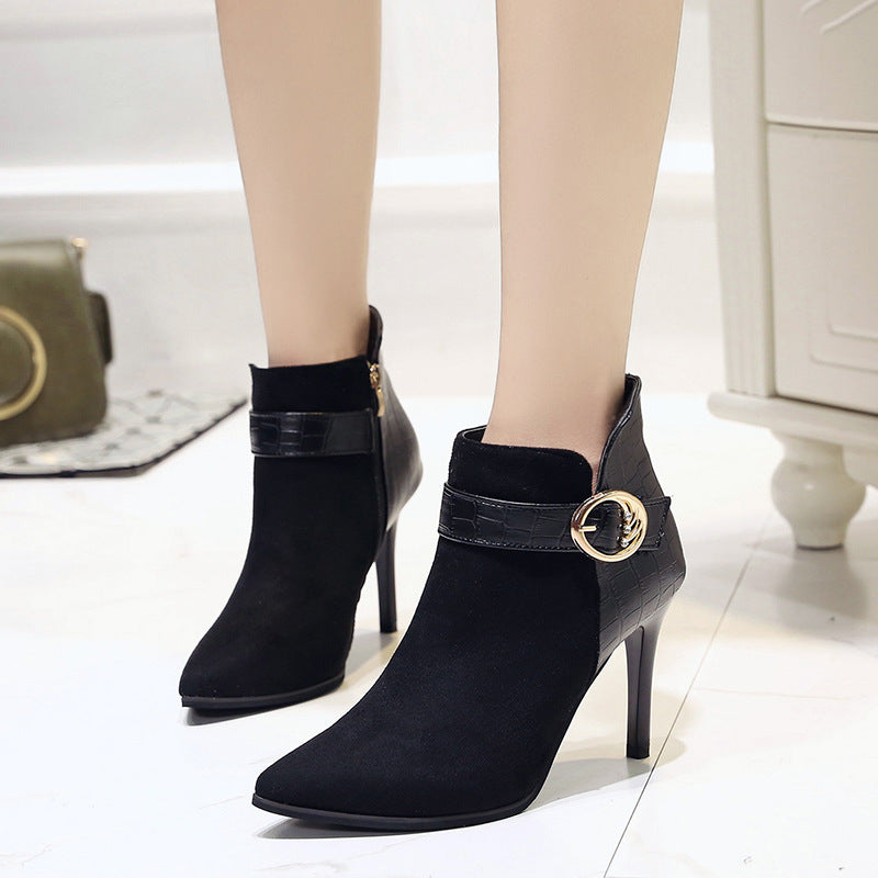 Suede Ankle Boots with Pointed Toe and Stiletto Heel