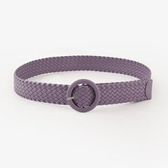 Woven Solid Colour Belt with Round Buckle