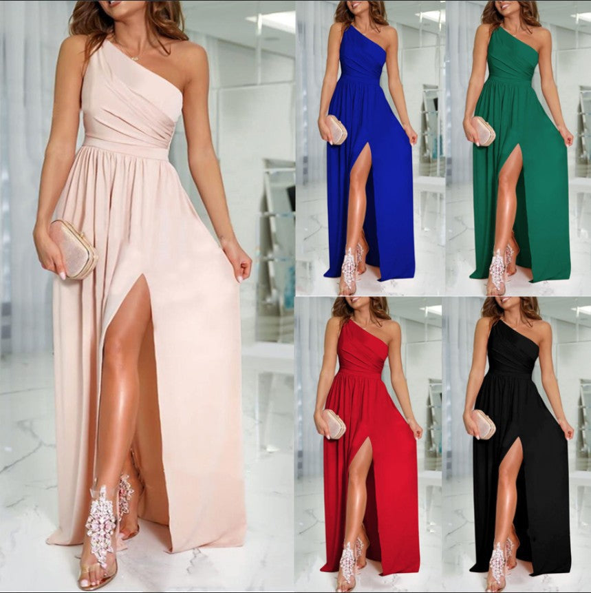 One Shoulder High Waist Maxi Evening Dress in 5 Colors S-XXL