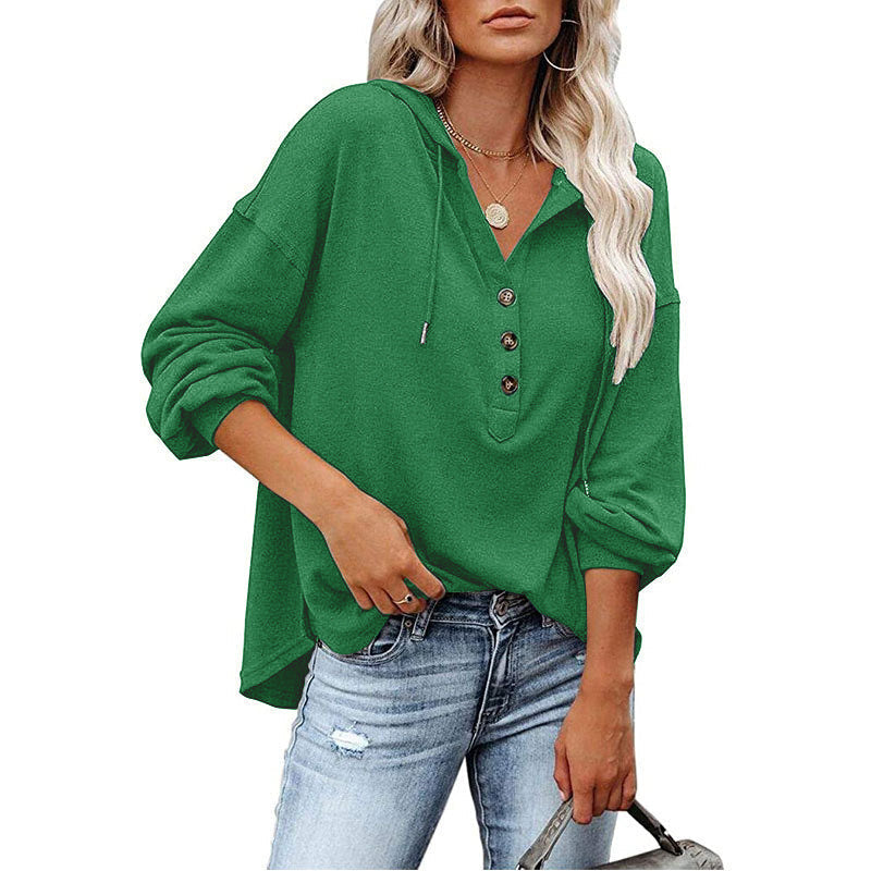 Chemise à capuche et manches longues à col en V