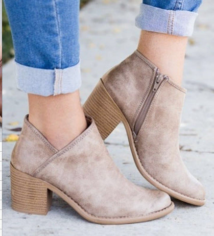 Thick Mid Heel Ankle Boots with Pointed Toe