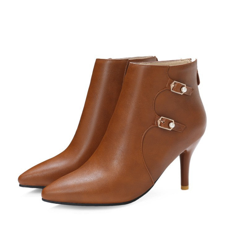 High Heel Ankle Boots with Pointed Toe and Stiletto Heel