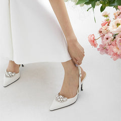 Pointed Toe High Stiletto Heel Bridal Wedding Shoes with Gemstones