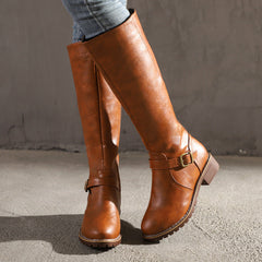 Plush Lined High Boots with Zipper and Buckle in 3 Colors