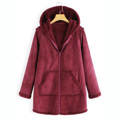 Plush Hooded Coat with Pockets in 2 Colors M-5XL
