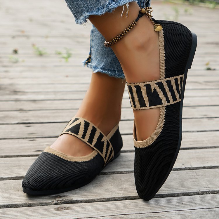 Flyknit Slip-On Flats with Pointed Toe and Printed Band